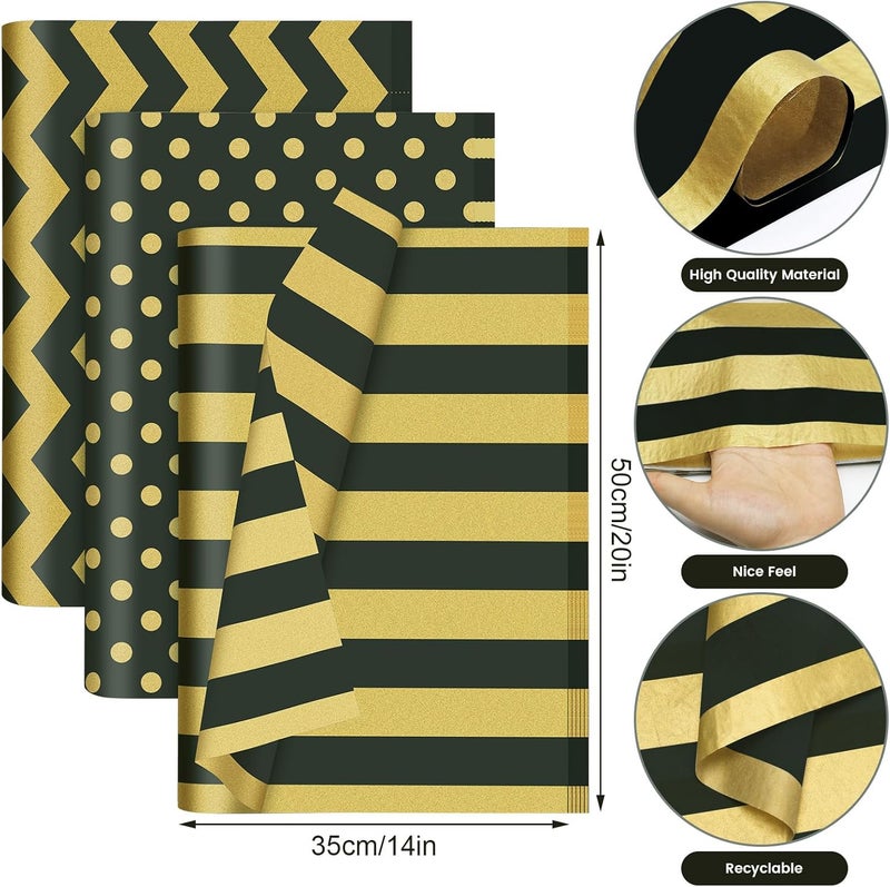 Hlonon 30 Sheets Gold Black Tissue Paper for Packaging Gift Bags Decoration, Gift Wrap Tissue Paper Bulk for Weddings Birthday DIY Project Christmas Gift Wrapping Crafts Decor, 20 x 14 Inch - Image 2